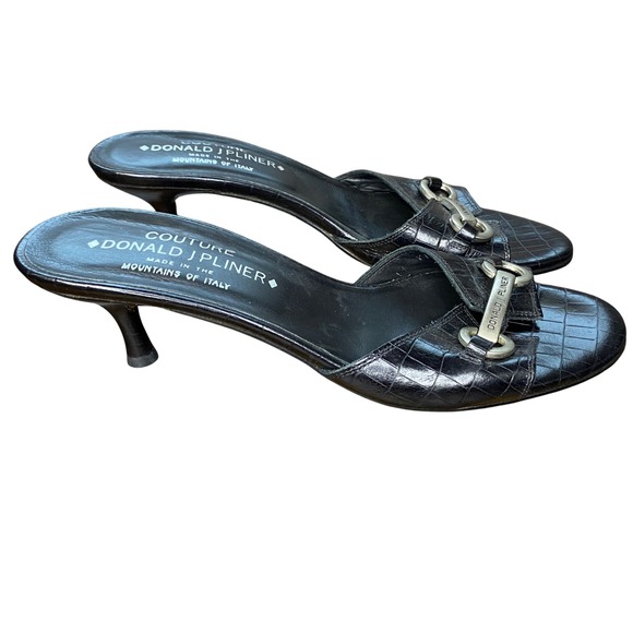 Donald J Pliner Couture‎ Black Leather Mules Kitten Heels Sandals Size 7N - Picture 2 of 14